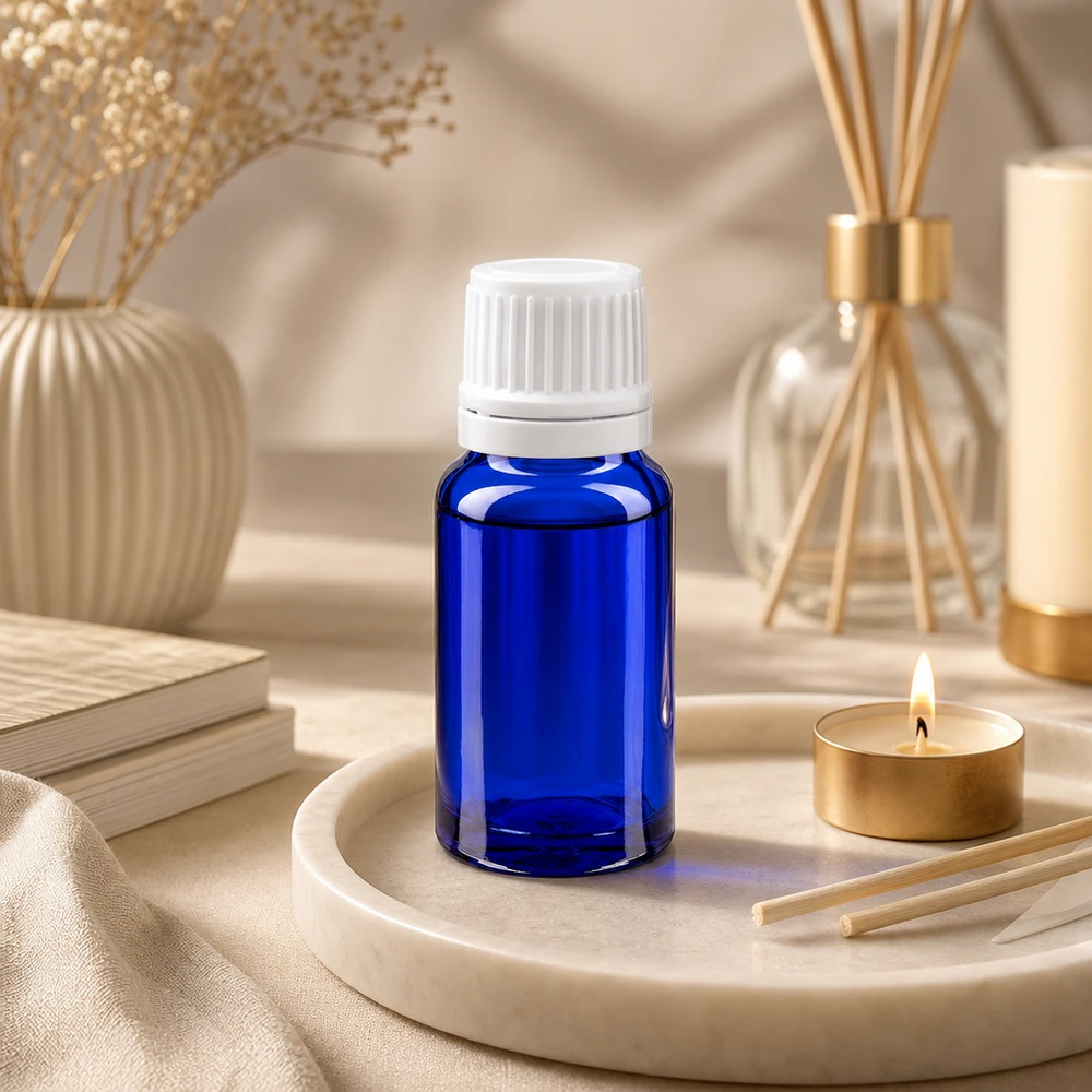 Apothekenflasche blau 10ml Tropfverschluss 1.2mm weiß Originalitätsverschluss Lichtschützende blaue Glasflasche 10ml mit Tropfeinsatz für Pharmazie und Naturkosmetik