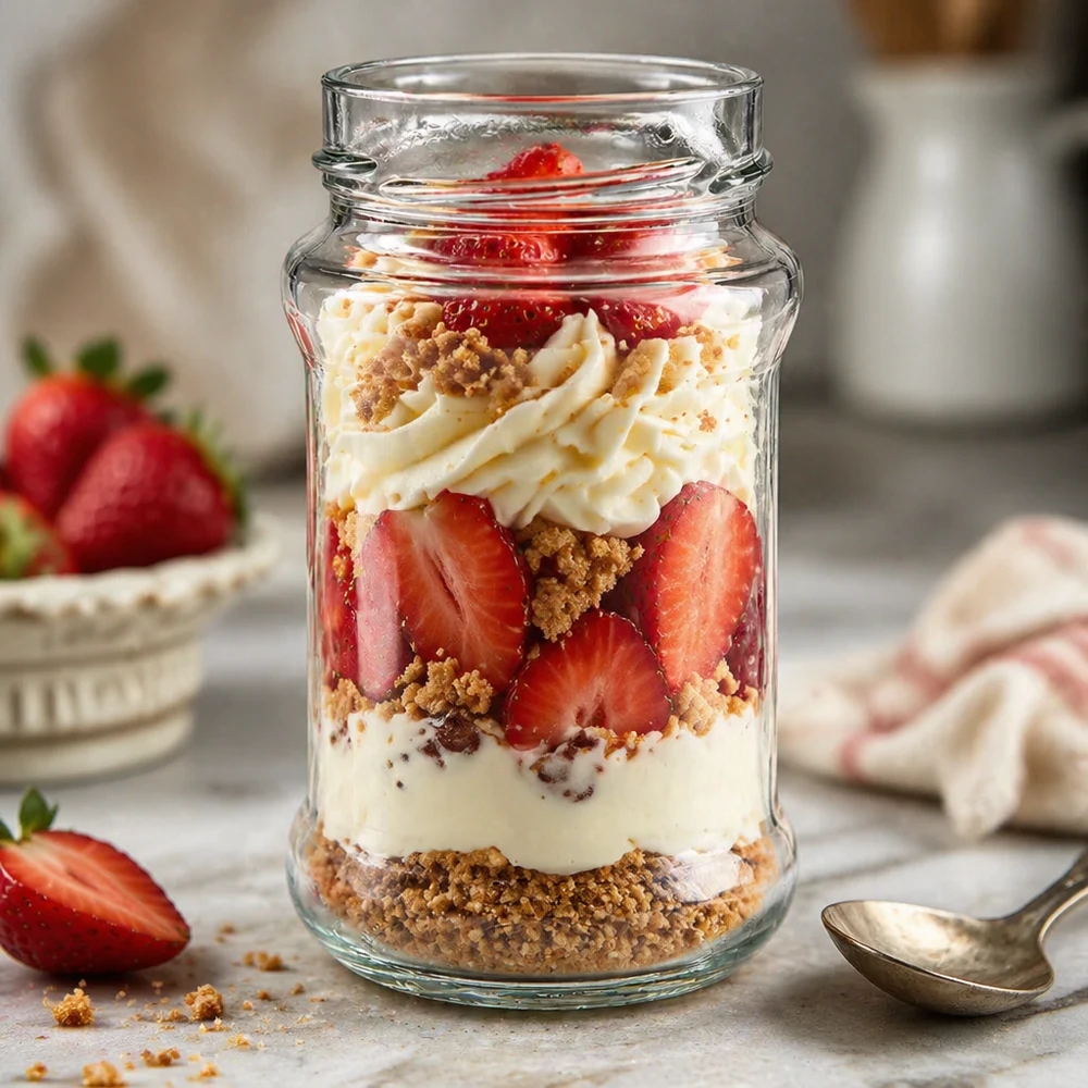 UNiTWIST Runda390 vaso rotondo 390ml con dessert alla fragola a strati TO66deep chiusura vasetto da conserva cucina