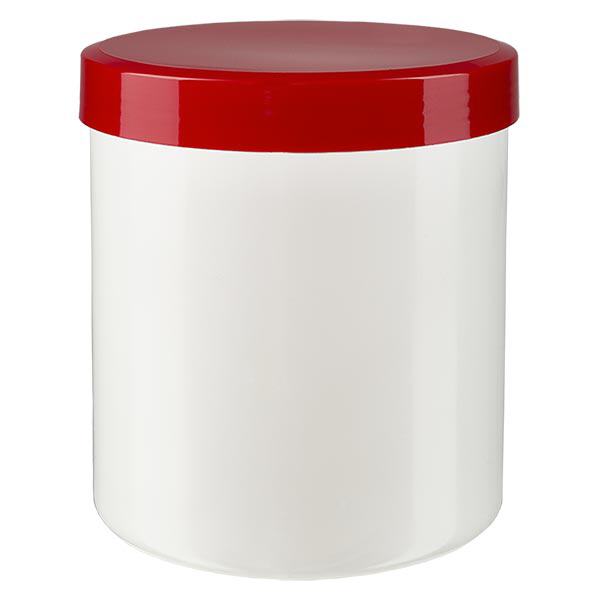 Vasetto per unguenti 50g bianco con coperchio a vite rosso (PP) Vasetto per unguenti 50g bianco con coperchio a vite rosso (PP)