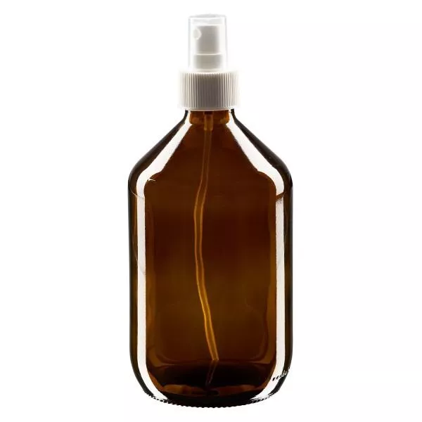 Flacon médical norme européenne de 500 ml avec spray blanc GCMI 28/410 et couvercle transparent, standard