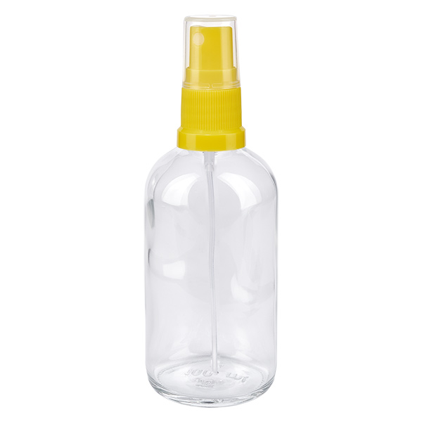 Flacone spray da 100 ml giallo/trasparente STD ClearLine UT18/100 Flacone spray trasparente da 100 ml con erogatore giallo ClearLine UT18 in plastica