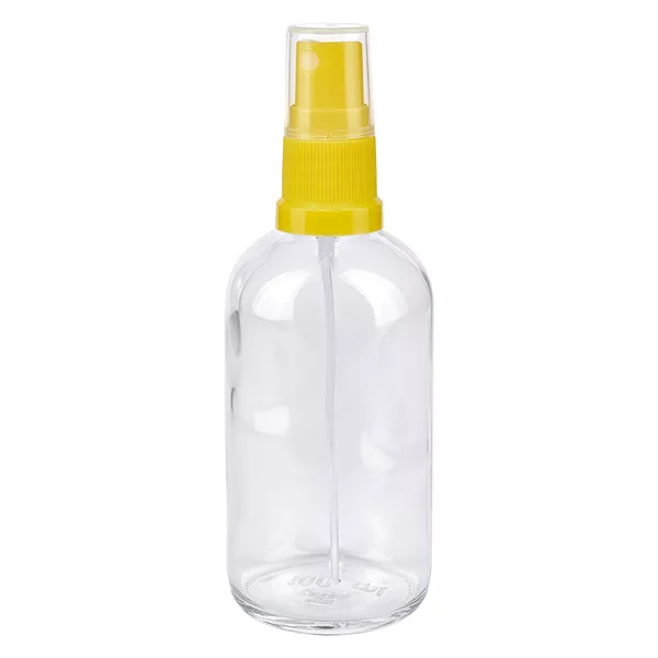 Flacon pulvérisateur transparent de 100 ml avec tête de pulvérisation jaune ClearLine UT18 en plastique