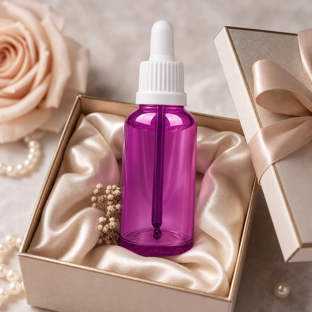 Bottiglia da 50ml con tappo a vite bianco Originality PurpleLine UT18/50 Bottiglia da farmacia viola da 50 ml con pipetta contagocce per applicazioni di aromaterapia