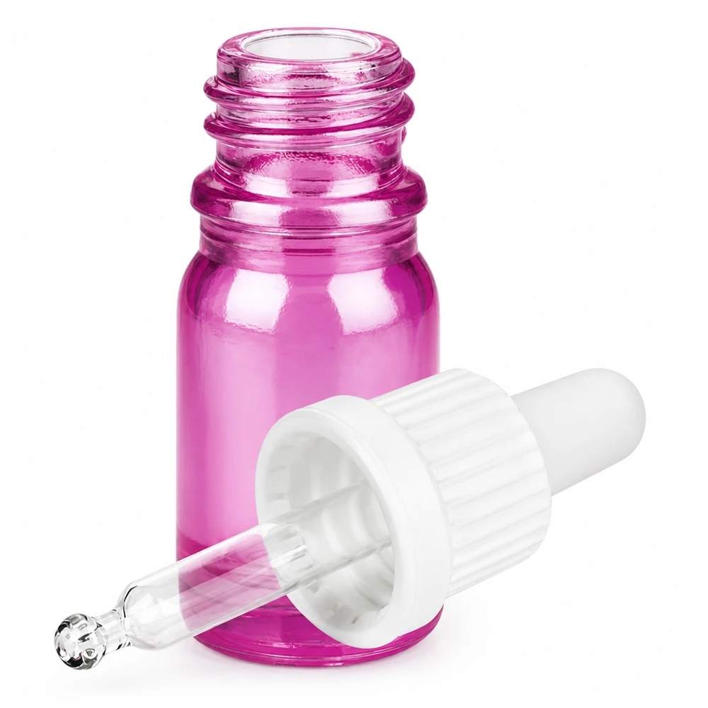 5ml Pipettenflasche weiss Originalität Schraubverschlusserschluss PurpleLine UT18/5 Violette Glasflasche 5ml OV PurpleLine mit UV-Schutz und weißer Pipette für empfindliche Stoffe