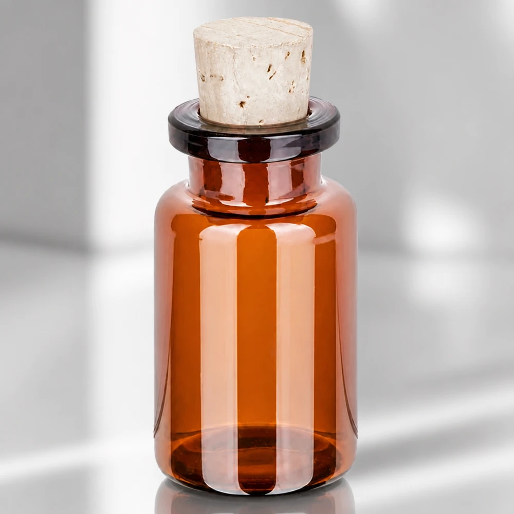 Flasche Braunglas 10ml mit Korken 11/14mm Handliche Braunglasflasche 10ml mit konischem Naturkorken für Homöopathie und Kräuteröle