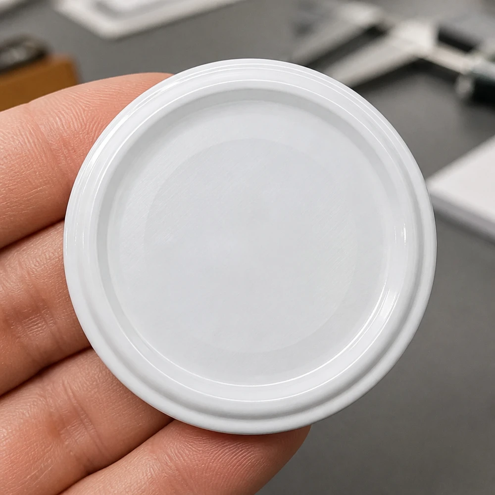 66mm BioSeal Deckel weiß (TO66) UNiTWIST Nahaufnahme UNiTWIST TO66 Deckeloberfläche weiss glänzend BioSeal unitemp
