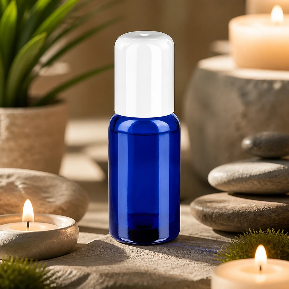 20ml Roll-On Flasche weiß Standardverschluss BlueLine UT18/20 Stilvolle 20ml Roll-On Flasche mit matter Rollkugel für sanfte Hautpflege und ätherische Öle