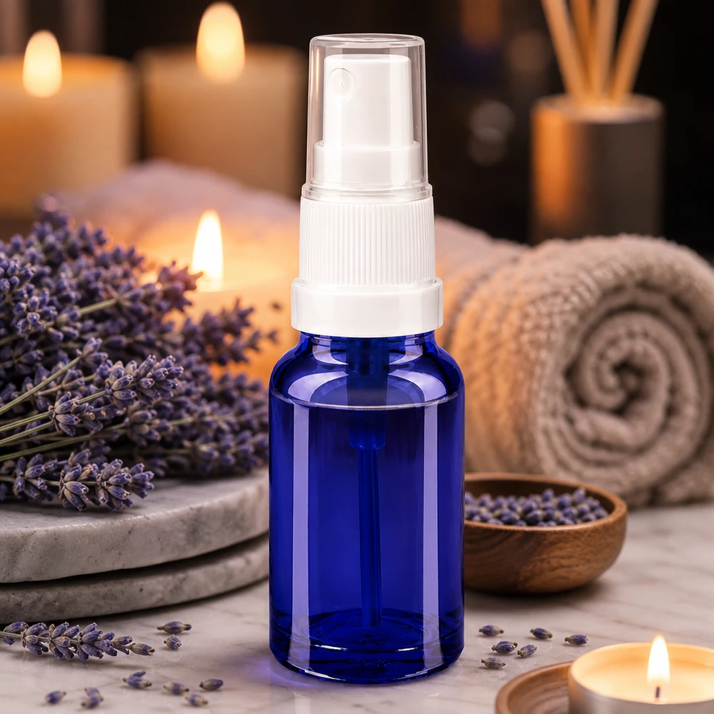 10ml Sprayflasche weiß/transparent Standardverschluss BlueLine UT18/10 Premium Glassprühflasche 10ml kobaltblau mit weißem Pump für präzise Dosierung