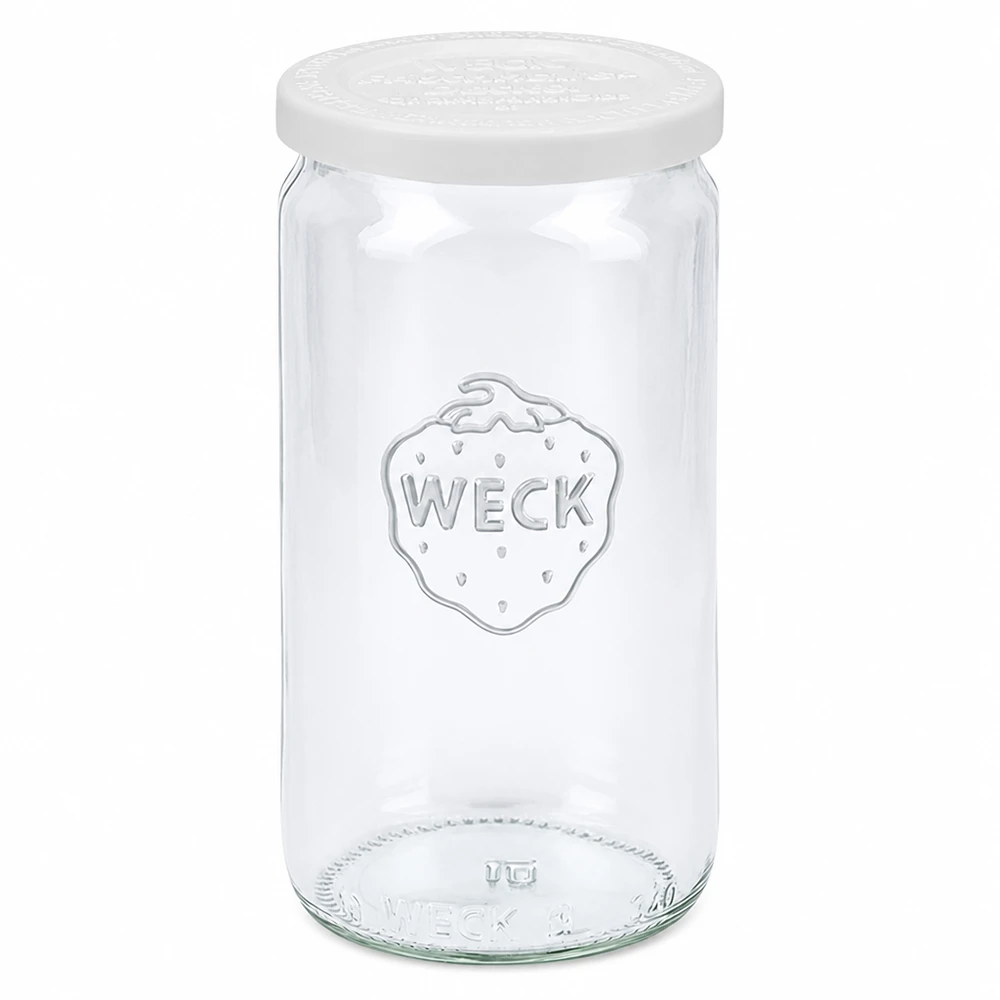 Barattolo cilindrico da 340 ml con coperchio salvafreschezza WECK RR60 Vaso cilindrico WECK da 340 ml con coperchio bianco per la freschezza RR60 vaso per conserve vaso per la conservazione trasparente