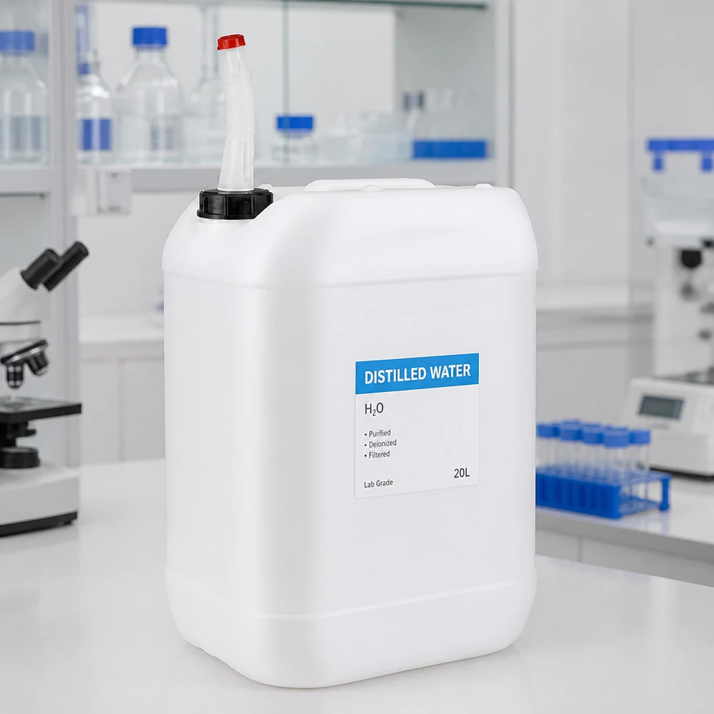 Bidon 25 litres avec tuyau d'écoulement Flex Bidon de laboratoire de 25 litres en PEHD avec tuyau de sortie flexible pour l'eau distillée