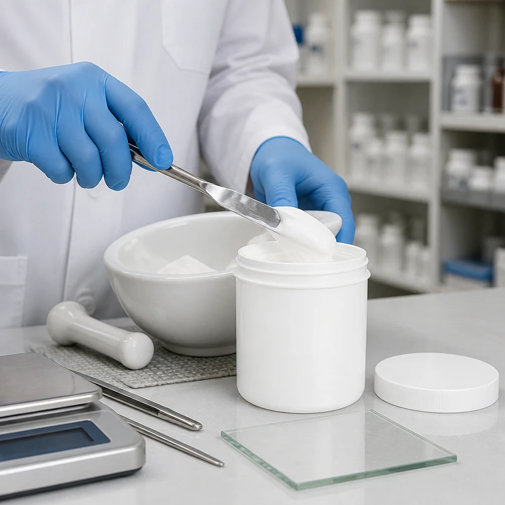 Pot à col large et robuste de 50 g, blanc, en PP, idéal pour les préparations magistrales et les produits dermatologiques