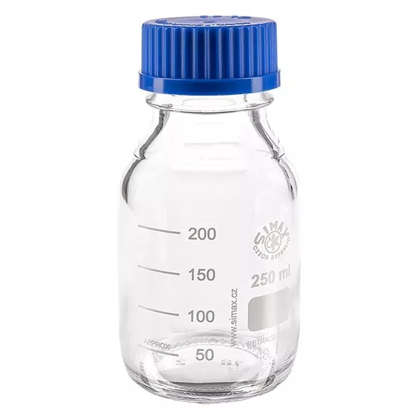 Bottiglia filettata da laboratorio 250ml con tappo, borosilicato