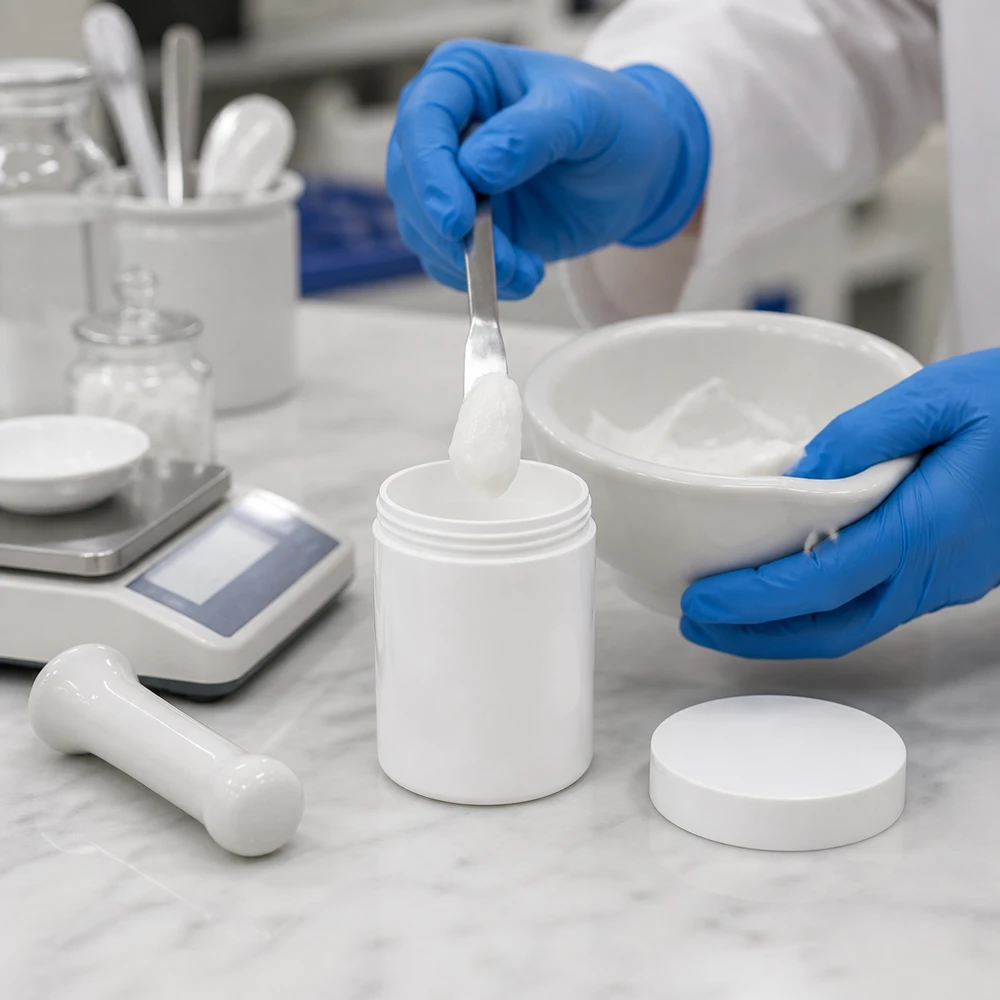 Pot à pommade de 150 g en PP blanc, à large ouverture et couvercle à vis, idéal pour les préparations magistrales