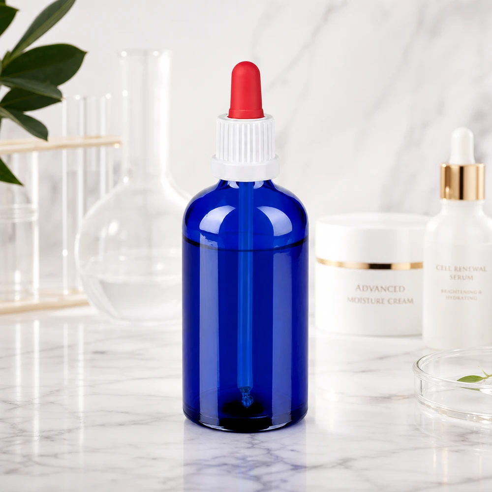 Flacone per pipette da 100 ml bianco/rosso OV BlueLine UT18/100 Bottiglia in vetro ambrato da 100 ml, resistente agli agenti chimici, con pipetta graduata per misurazioni precise