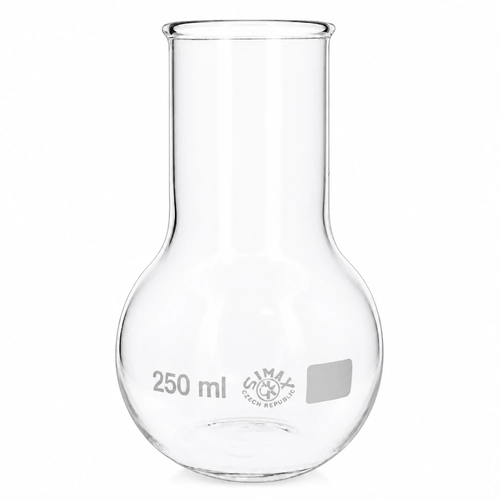 Pallone a collo largo da 250 ml con base stabile per un appoggio sicuro durante gli esperimenti