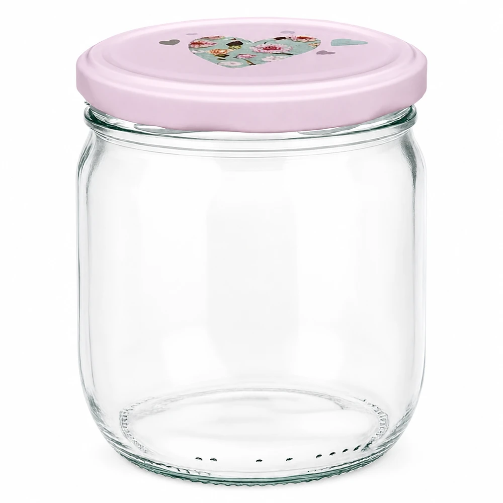 Vaso rotondo da 425 ml + coperchio BasicSeal cuore rosa UNiTWIST 425ml Rundglas mit rosa BasicSeal Deckel mit Herzmotiv - hochwertiges Einmachglas für Küche und Vorratshaltung