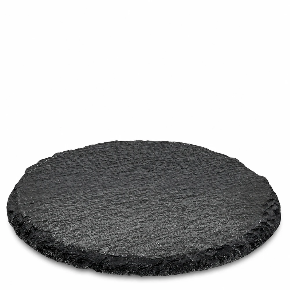 Piatto da portata rotondo in ardesia Ø 150 mm Piatto rotondo in ardesia nera di 15 cm di diametro come piatto da portata con struttura in pietra naturale e bordo ruvido