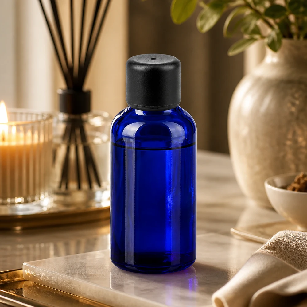 30ml Flasche 6mm Schraubverschluss schwarz Standard BlueLine UT18/30 30ml Aromaflasche aus blauem Glas mit Verschluss perfekt für Wellness und Spa Anwendungen