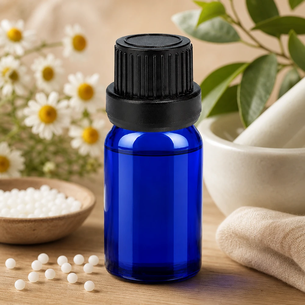 Flacone contagocce blu protetto dalla luce da 5 ml, ideale per sostanze e oli sensibili alla luce