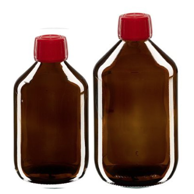 Braunglas Euro-Medizinflaschen mit rotem OV