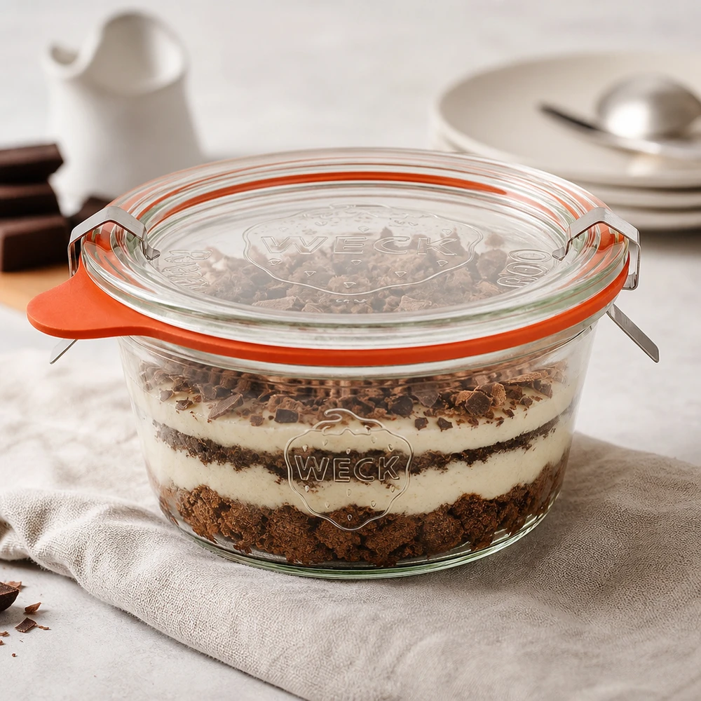 WECK Sturzglas 290ml RR100 mit Schichtdessert Tiramisu gefüllt zeigt vielseitige Verwendung als Dessertglas