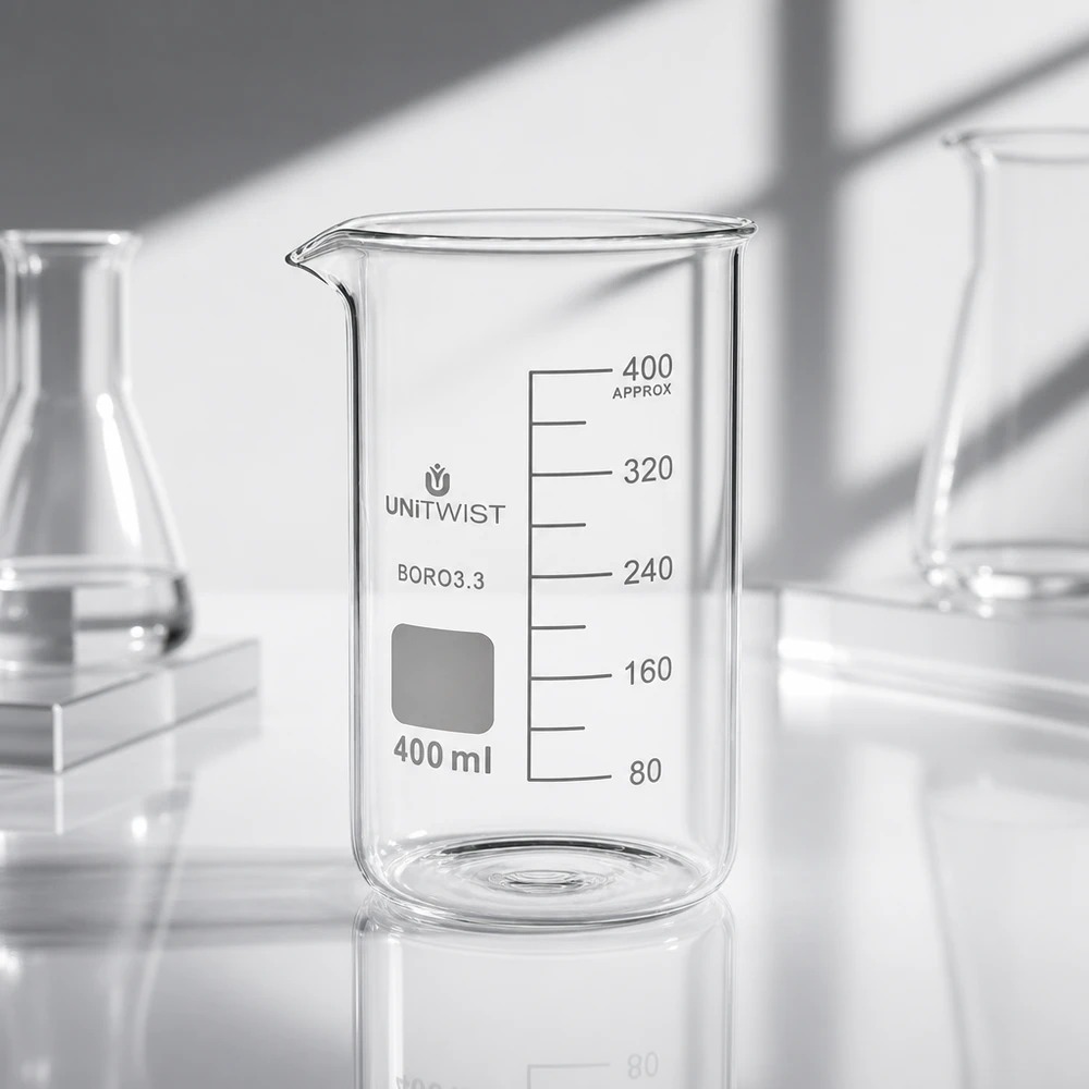 Bicchiere 400ml borosilicato, stampo alto UNITWIST Bicchiere di vetro trasparente vuoto da 400 ml, forma alta, borosilicato 3.3, con scala da 80 a 400 ml, UNITWIST
