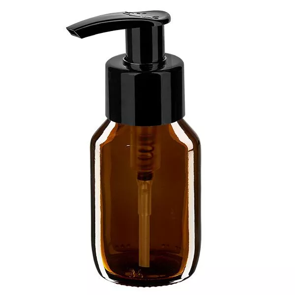 Flacone per medicinali da 50 ml marrone, con pompa dispenser nera ApoGla