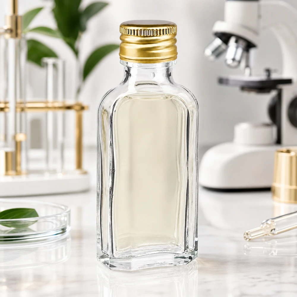 50ml Meplat Flasche klar mit goldenem PP22 Aluverschluss ideal für ätherische Öle und Essenzen
