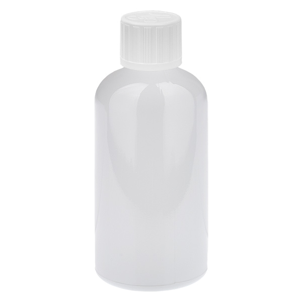 Flacone contagocce da 100 ml, tappo standard bianco da 1,2 mm con chiusura di sicurezza per bambini WhiteLine UT18/100 Flacone contagocce da 100 ml, tappo standard bianco da 1,2 mm con chiusura di sicurezza per bambini WhiteLine UT18/100