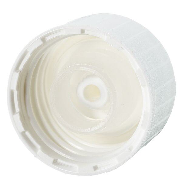 Tappo a vite DIN 22 bianco con anello versatore Tappo a vite DIN 22 bianco con anello versatore