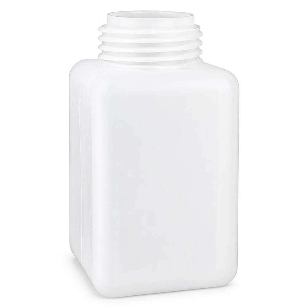 Flacon à produits chimiques 1000 ml à col large, PEHD couleur naturelle, GL 65 Flacon de laboratoire carré de 1 litre à col large, en PE-HD, de couleur blanc naturel