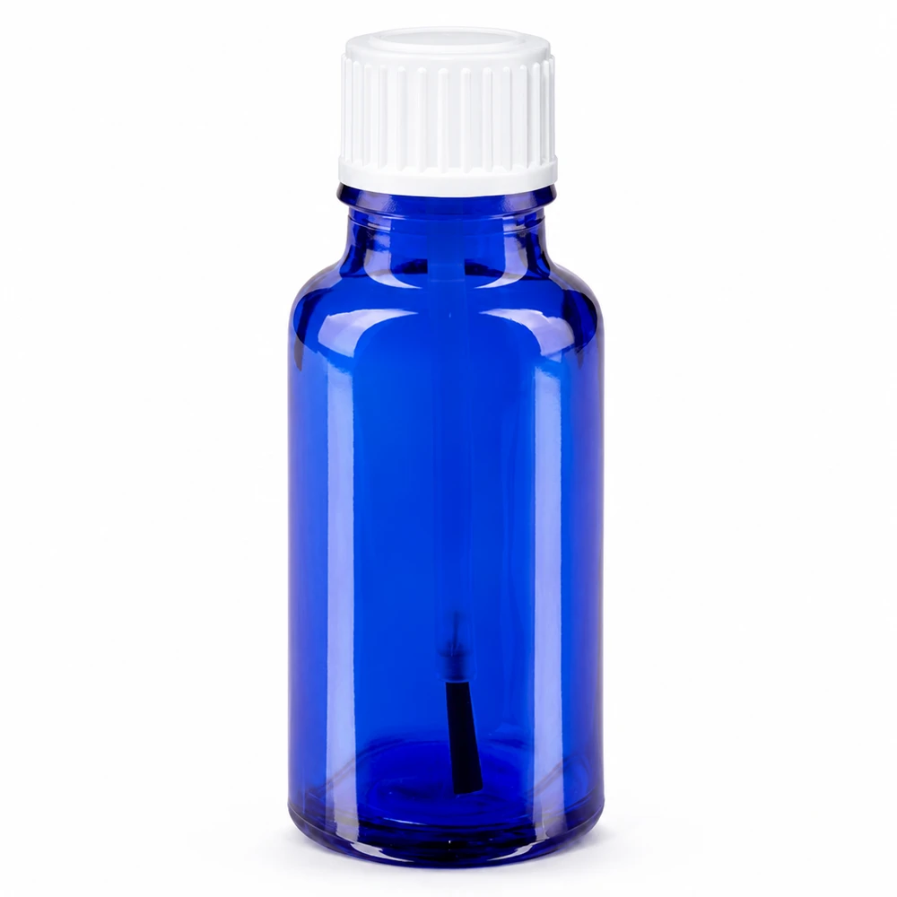 Flacon à pharmacie bleu 20ml bouchon à vis blanc pinceau Flacon de pharmacie en verre bleu de 20 ml avec bouchon à vis blanc