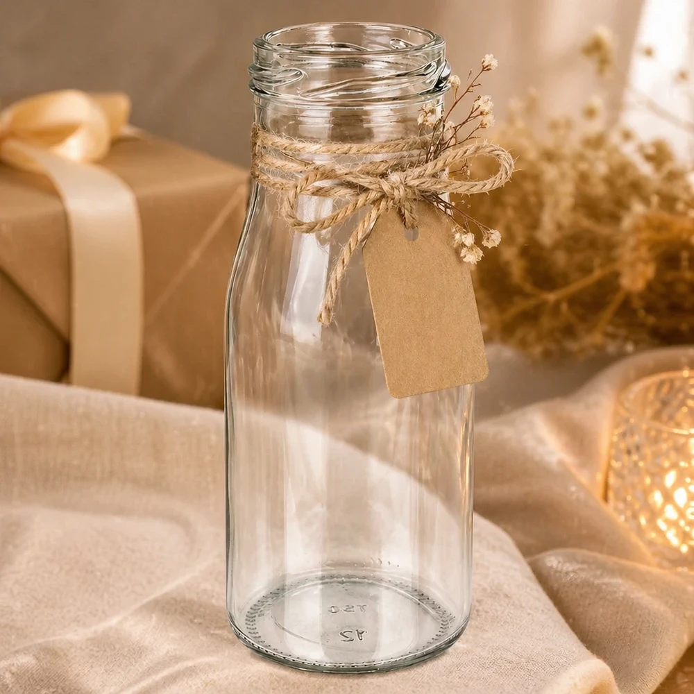 UNiTWIST Bottle150 Bottiglia di vetro 150ml TO43 vuota con cordino di iuta e ciondolo decorazione rustica