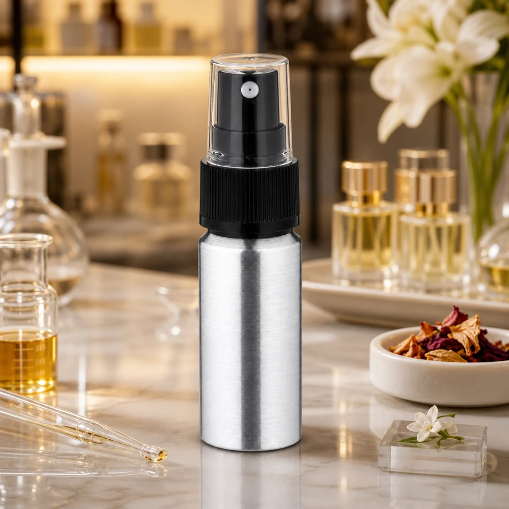 20ml geschliffene Aluflasche mit Zerstäuber Vielseitige 20ml Aluminiumflasche mit Sprühkopf für Parfum Öle und Beauty-Produkte