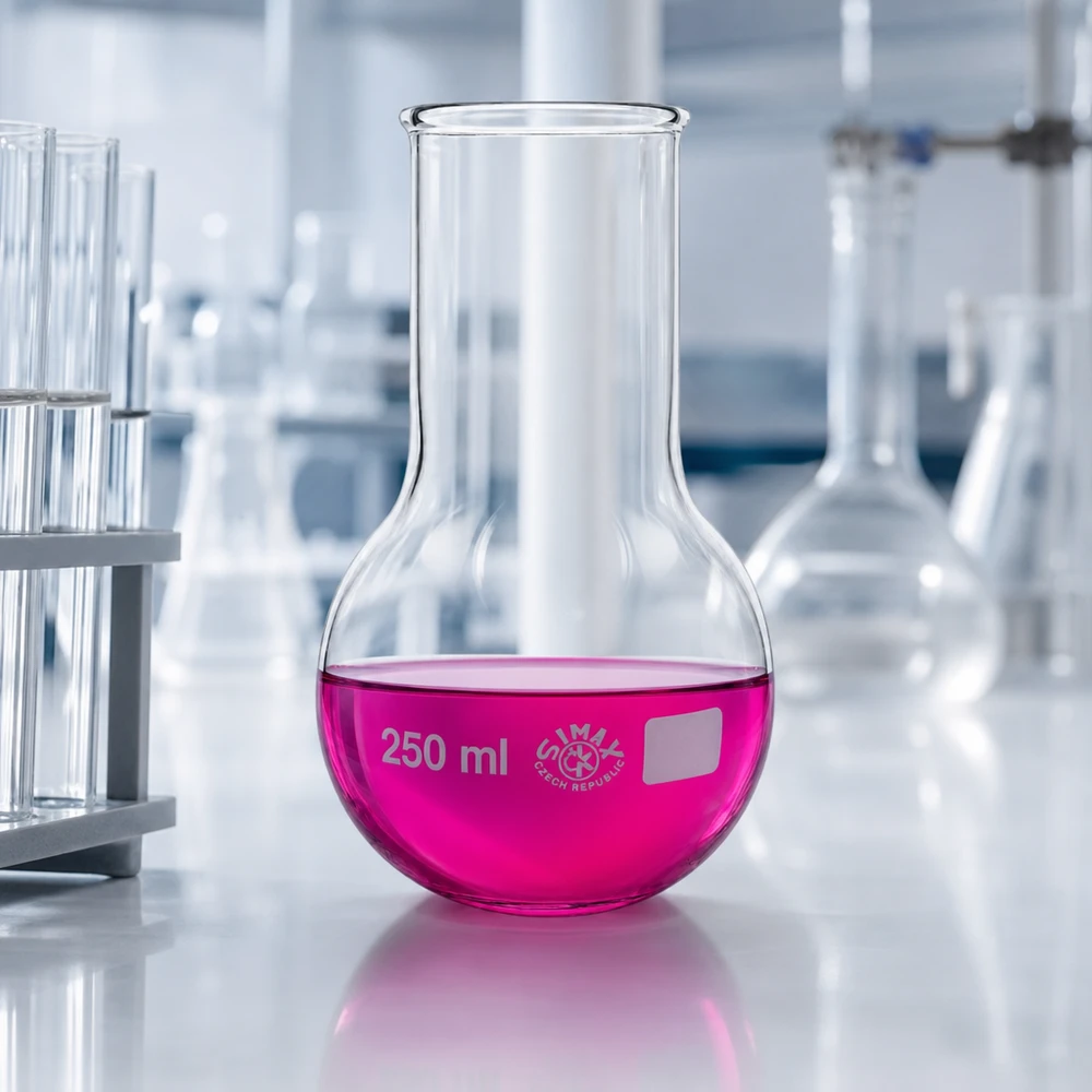 Pallone stand-up da 250 ml trasparente con design a collo largo per una visibilità ottimale del contenuto