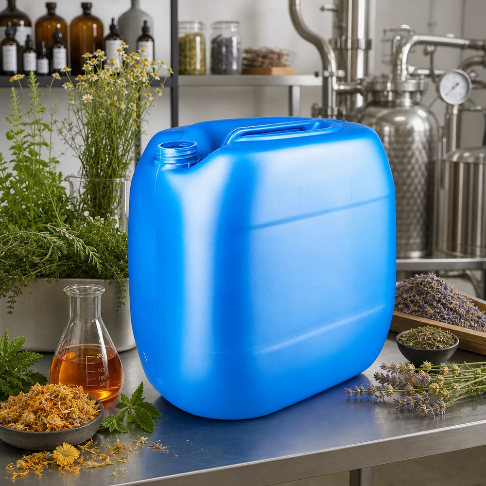 Kanister 30 Liter blau ohne Verschluss Glattflächiger blauer Kanister 30 Liter ohne Verschluss in rechteckiger Stapelform für Lager