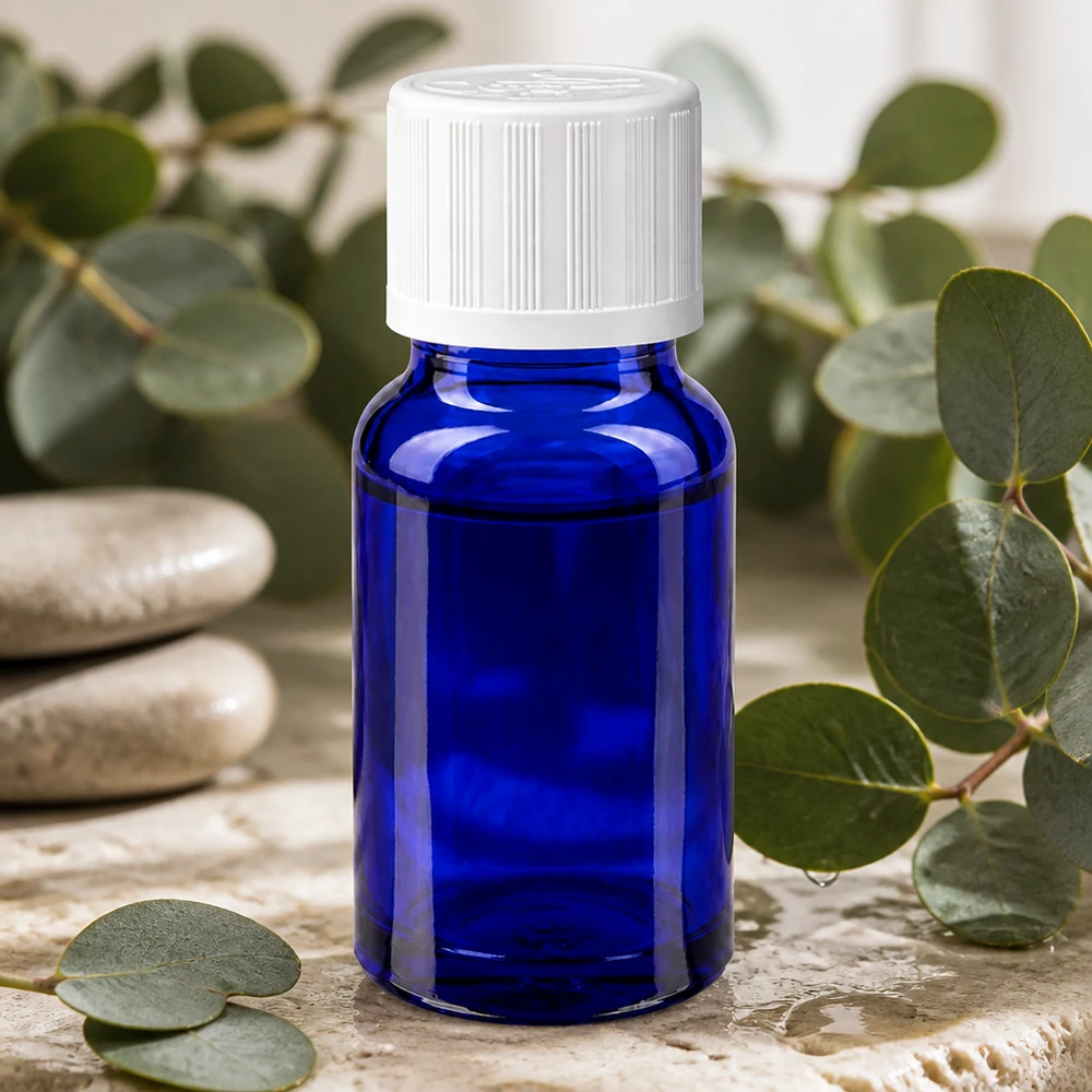 Apothekenflasche blau 10ml Schraubverschluss weiß Kindersicherung Standard 10ml Apothekerglasflasche blau mit weißem KiSi-Verschluss ideal für Naturkosmetik und Öle