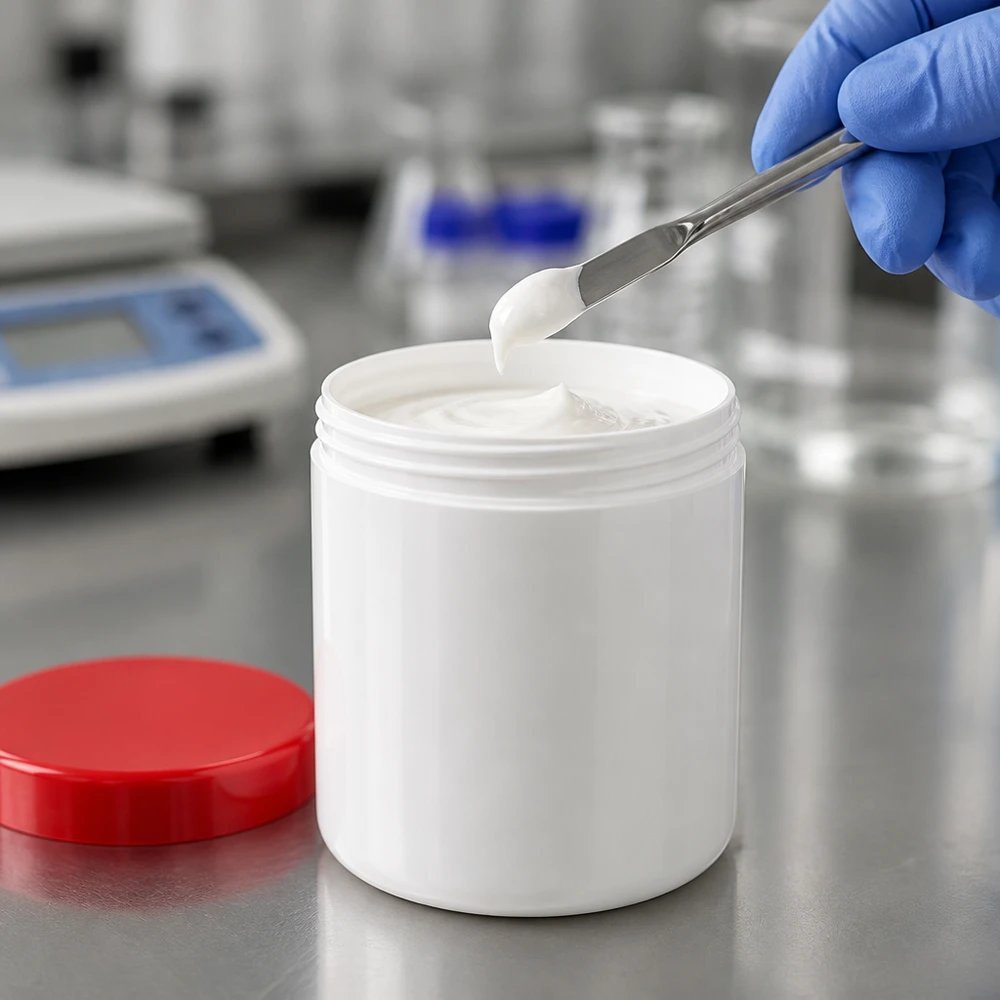 Pot à pommade compact de 20 g, blanc, avec couvercle à vis en PP rouge, destiné aux produits médicaux de soins de la peau