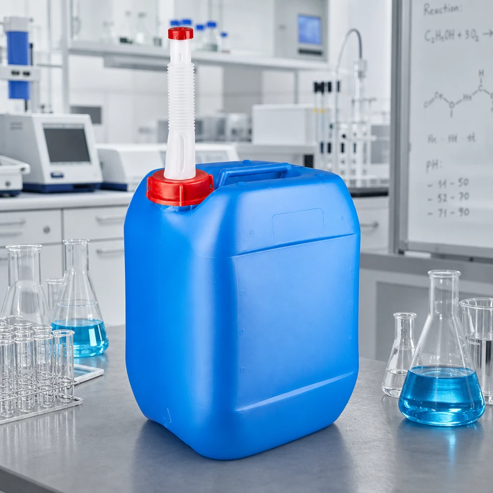Laborkanister 10 Liter Blau mit schwenkbarem Auslaufrohr und kindersicherem Verschluss