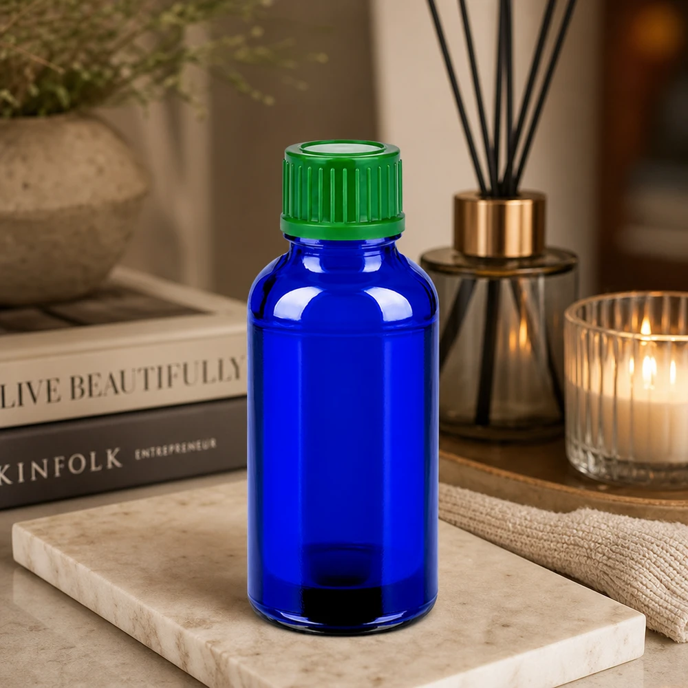 Flacone da 30ml 11mm SV verde STD BlueLine UT18/30 Flacone in vetro di qualità da laboratorio da 30 ml con tappo verde per la conservazione sicura dei principi attivi