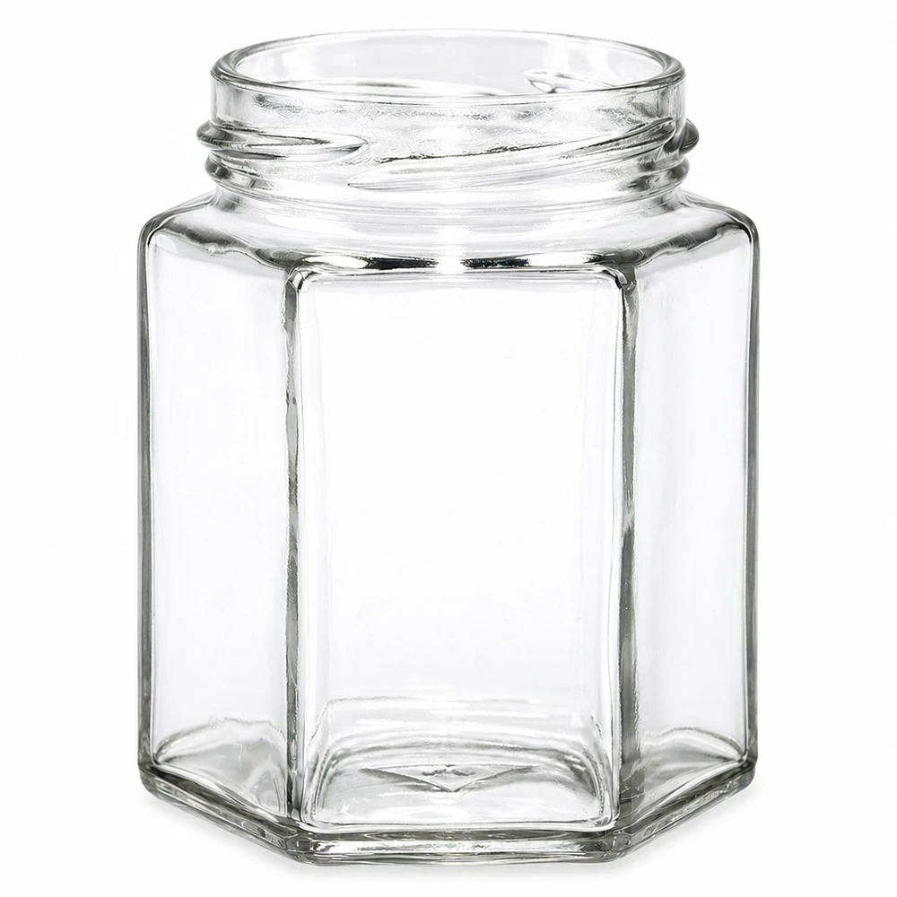 196ml Hexaglas ohne Deckel (TO58) UNiTWIST Sechseckiges Schraubglas 196ml TO82 Gewinde transparent leer ohne Deckel für Marmelade und Honig