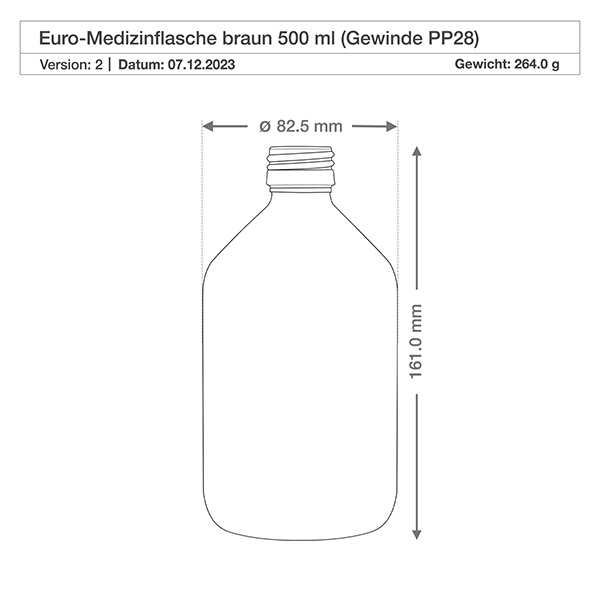 500ml Medizinflasche braun, Verschluss rot mit Originalitätsring ApoGlas