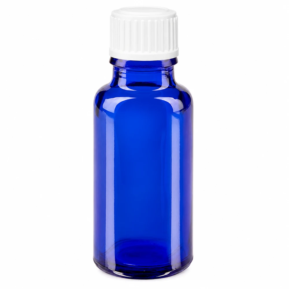 Blaue Medizinflasche 20ml Glas mit UV-Schutz und weißem Schraubdeckel Standard