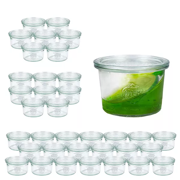 36er Set Weck Gläser 80ml Sturzgläser mit 36 Glasdeckeln 36er Set Weck Gläser 80ml Sturzgläser mit 36 Glasdeckeln