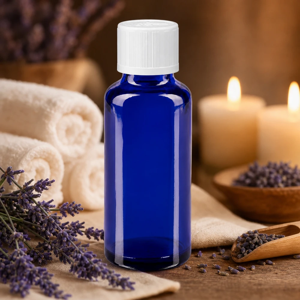 Apothekenflasche blau 30ml Tropfverschluss weiß Kindersicherung Standard Blaues Apothekerglas 30ml mit 1,2mm Tropfeinsatz ideal für Naturheilkunde und Aromapflege
