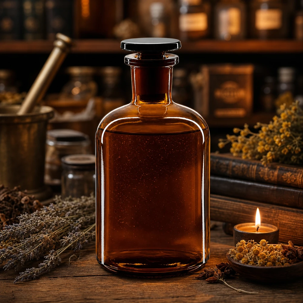 Fiaschetta da farmacia da 250 ml, marrone, con collo stretto e tappo in vetro, per tinture di erbe e oli