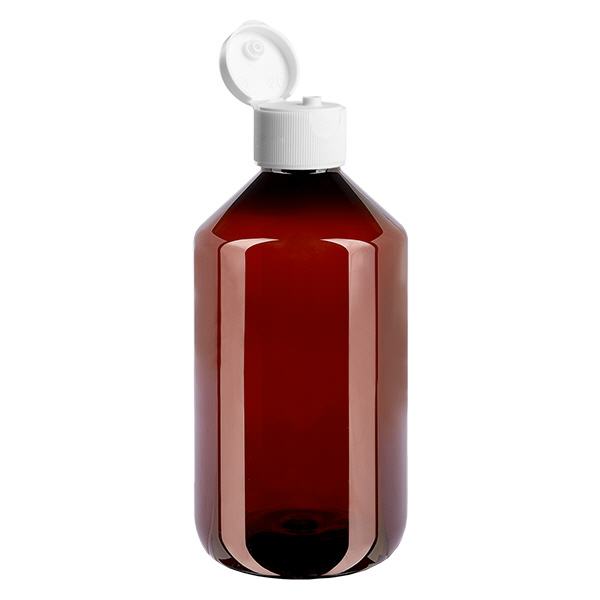 Bottiglia in PET da 500 ml con tappo bianco a ribalta Bottiglia in PET da 500 ml con tappo bianco a ribalta