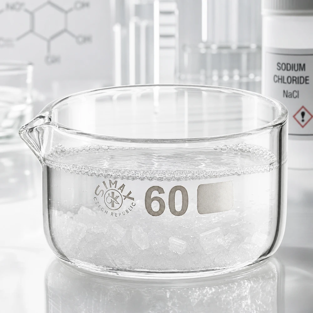 Kristallisierschale Laborbedarf 60ml niedriger Rand breiter Boden Ausguss Borosilikatglas klar