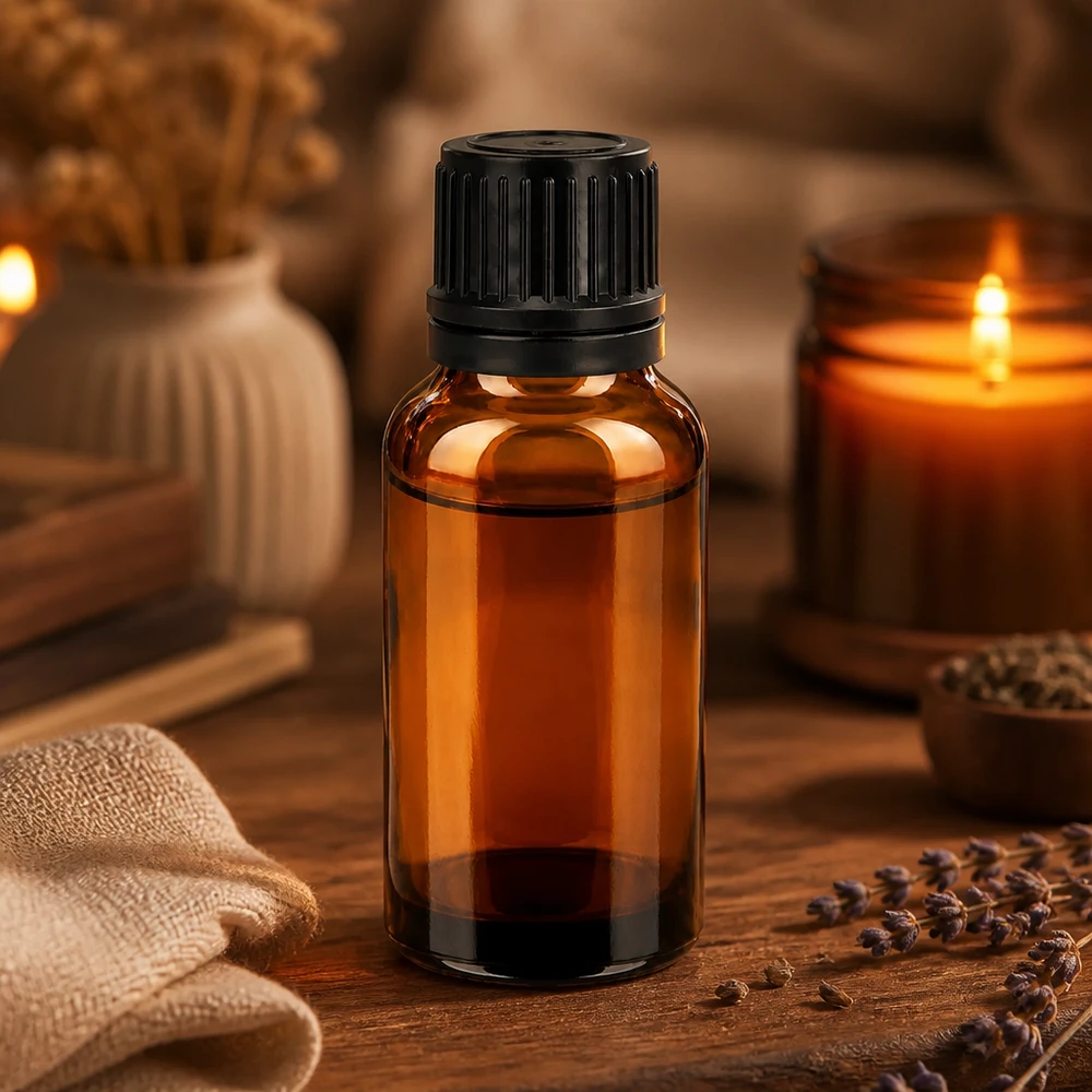 Bottiglia in vetro da 20 ml con tappo nero per la conservazione precisa di campioni liquidi.