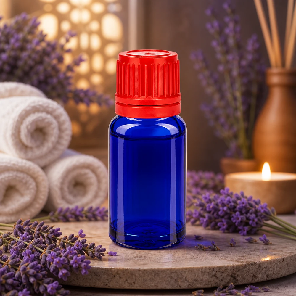Bottiglia da 10ml blu con tappo rosso 11mm per aromaterapia professionale